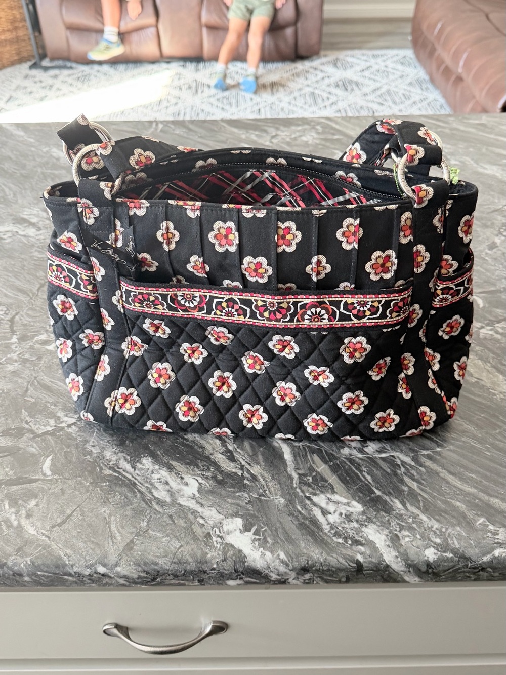 Vera Bradley Black Quilted Floral Crossbody Baby Bag